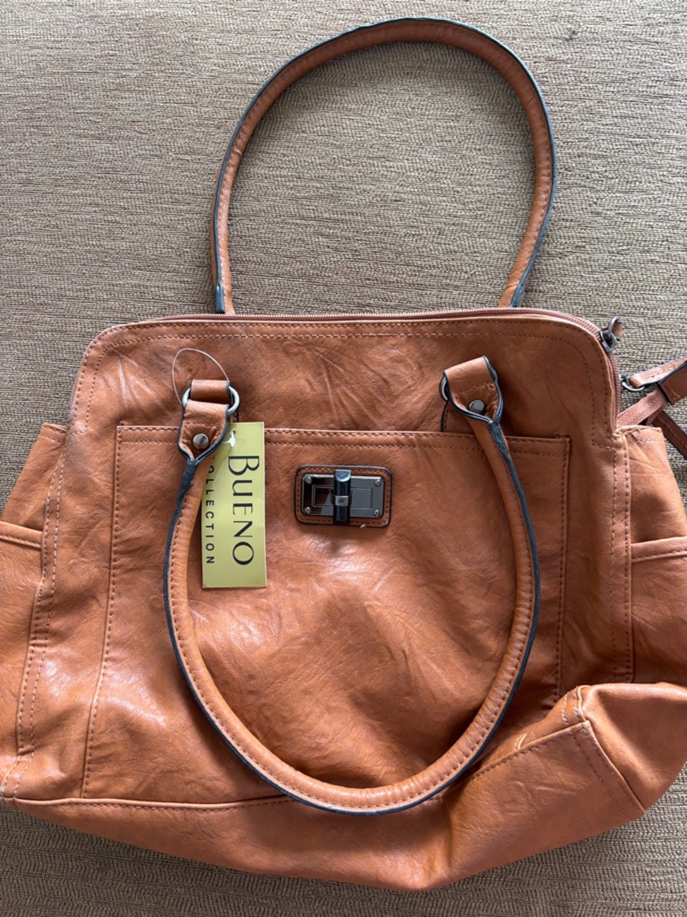 Bueno Tan Leather-Style Tote with Front Turn-Lock